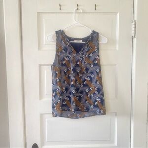 HAZEL Floral Feather Sleeveless Spring Women's Top Size Large
